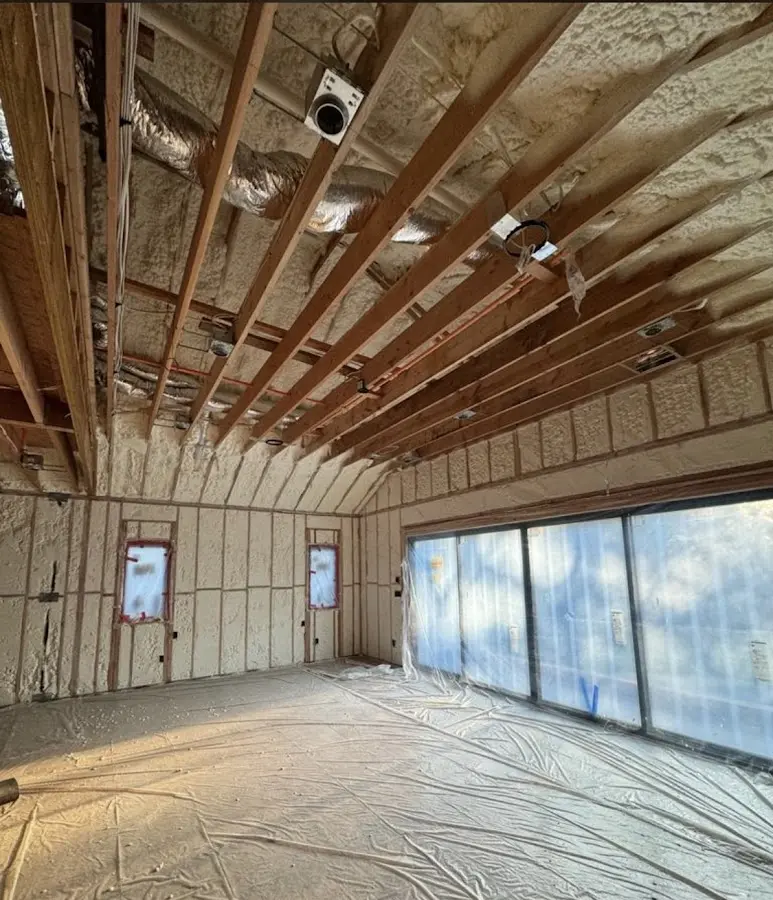 Interior walls and ceiling insulated with spray foam during new construction in Lower Providence